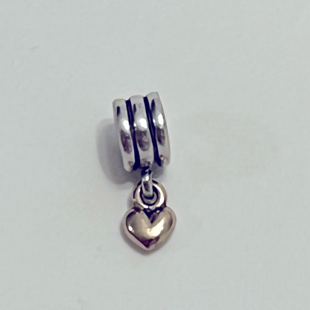 Sterling Silver Heart Dangle Charm - Two-Tone Heart Drop
